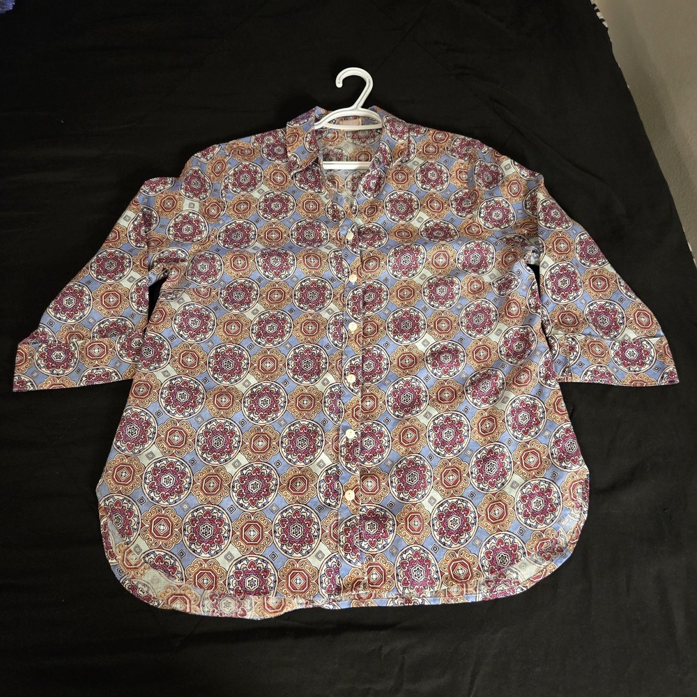 Chico's Shirt Womens 8/10 Multicolor Linen No Iron‎ Geometric Button Front Tunic